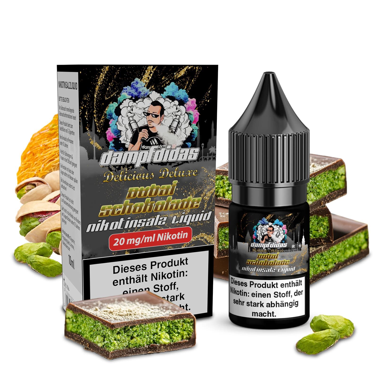 Dampfdidas Nikotinsalz - Dubai Schokolade - 10ml Liquid 20mg