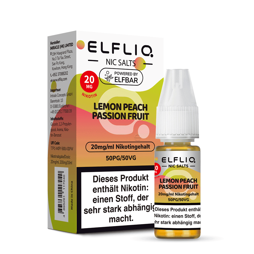 Elfliq by Elfbar Nikotinsalz - Lemon Peach Passion Fruit - Liquid 20mg 10ml