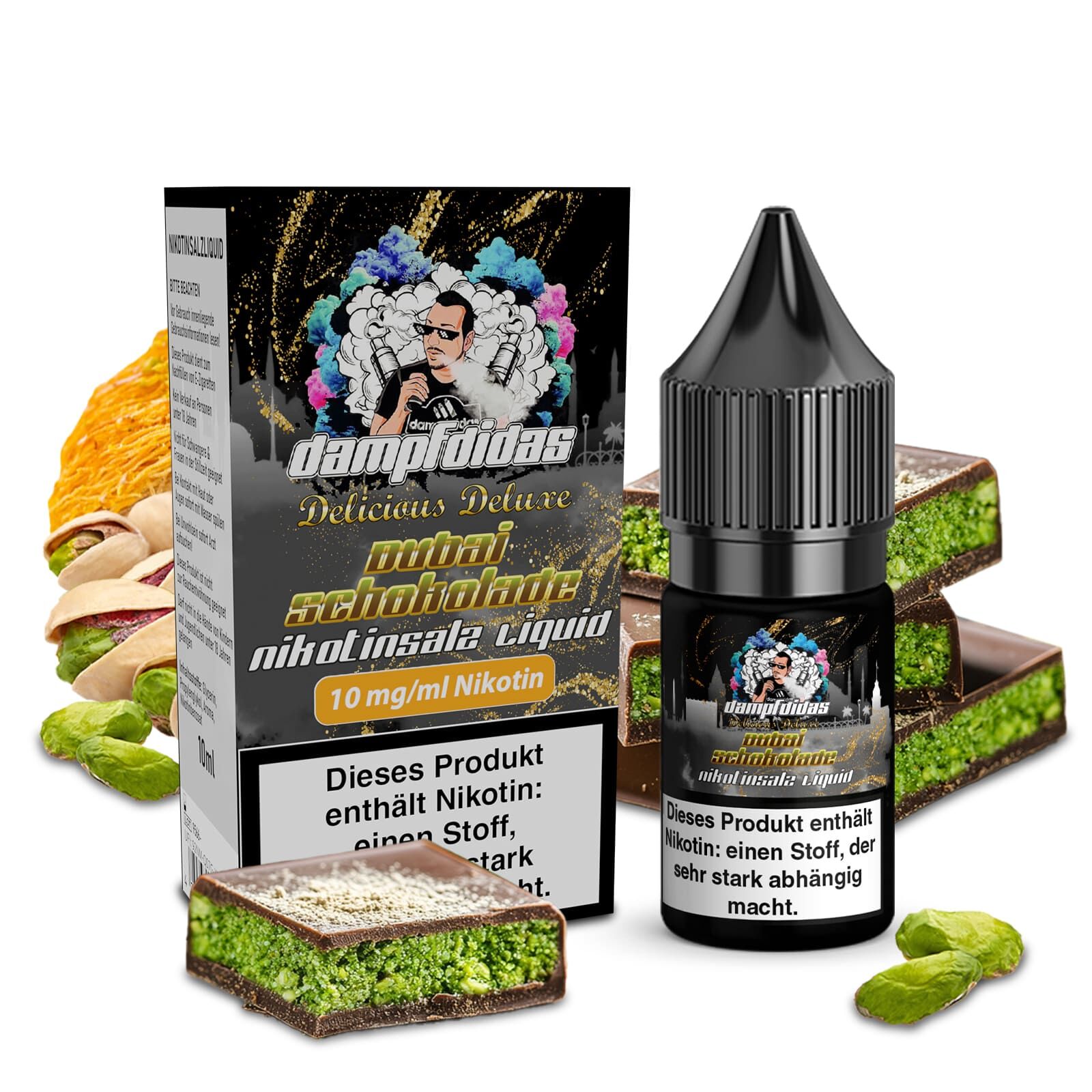 Dampfdidas Nikotinsalz - Dubai Schokolade - 10ml Liquid 10mg