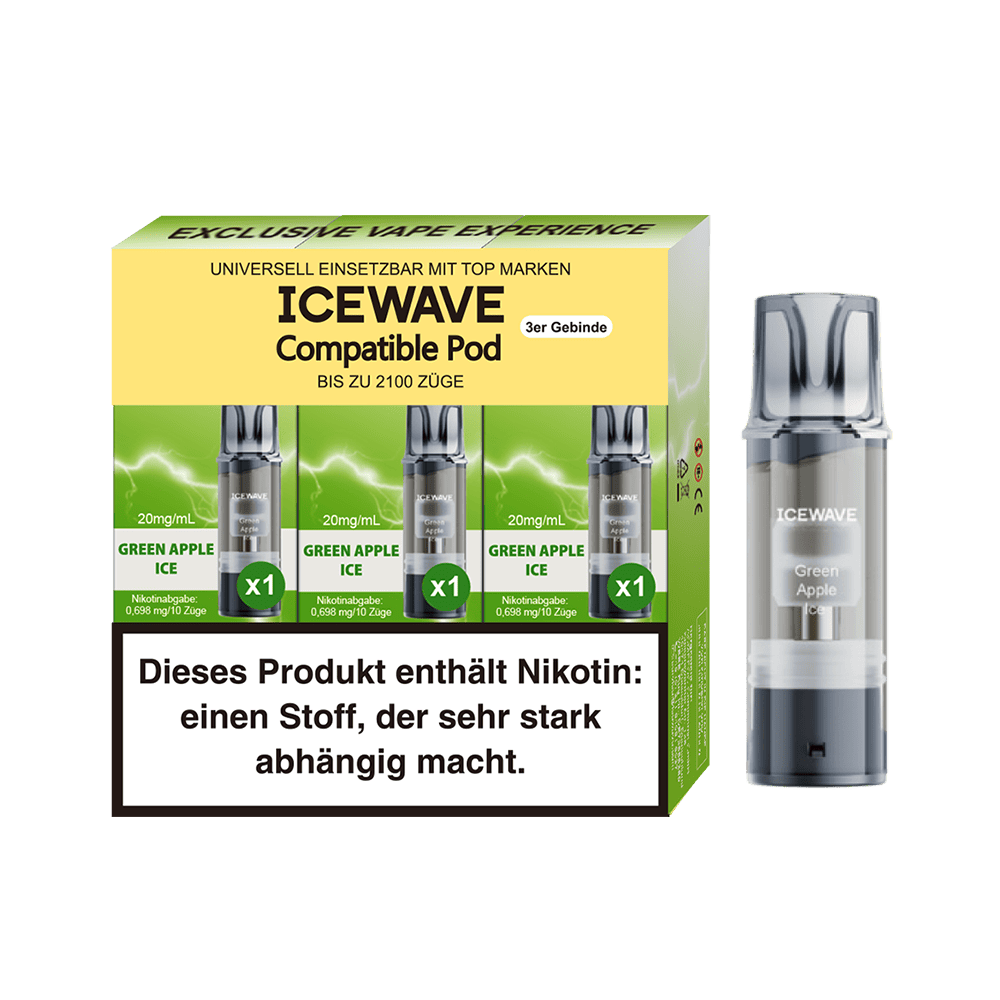 3x Icewave Einweg Pod - Green Apple Ice - 20mg Nikotinsalz 2ml