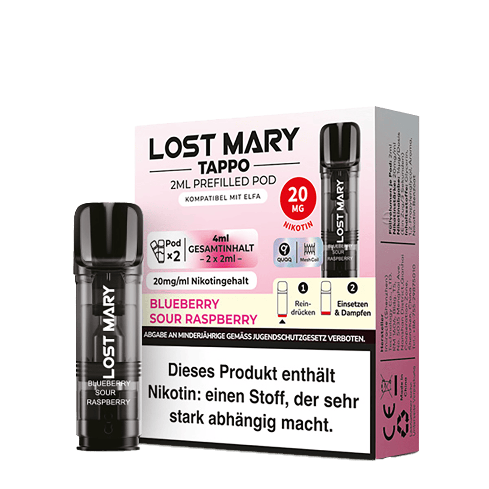 2x Lost Mary Tappo Einweg Pod - Blueberry Sour Raspberry - 20mg Nikotinsalz 2ml