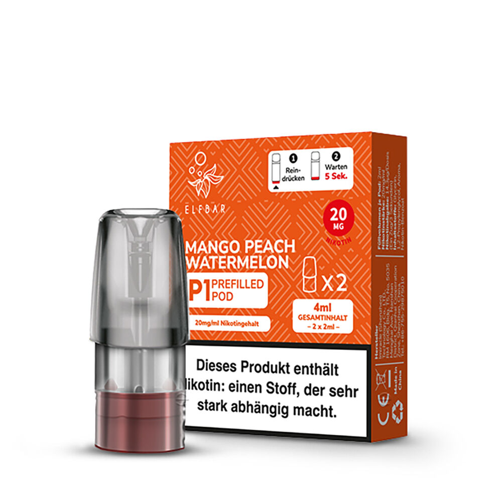 2x Elfbar Mate 500 Einweg P1 Pod - Mango Peach Watermelon - 20mg Nikotinsalz 2ml