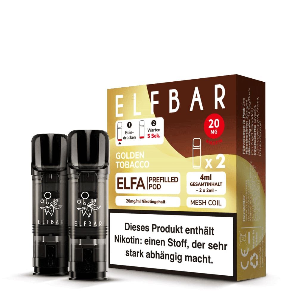 2x Elfbar Elfa Einweg Pod - Golden Tobacco - 20mg Nikotinsalz 2ml