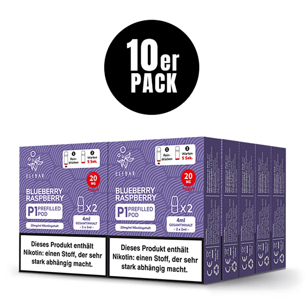 2x Elfbar Mate 500 Einweg P1 Pod - Blueberry Raspberry - 20mg Nikotinsalz 2ml