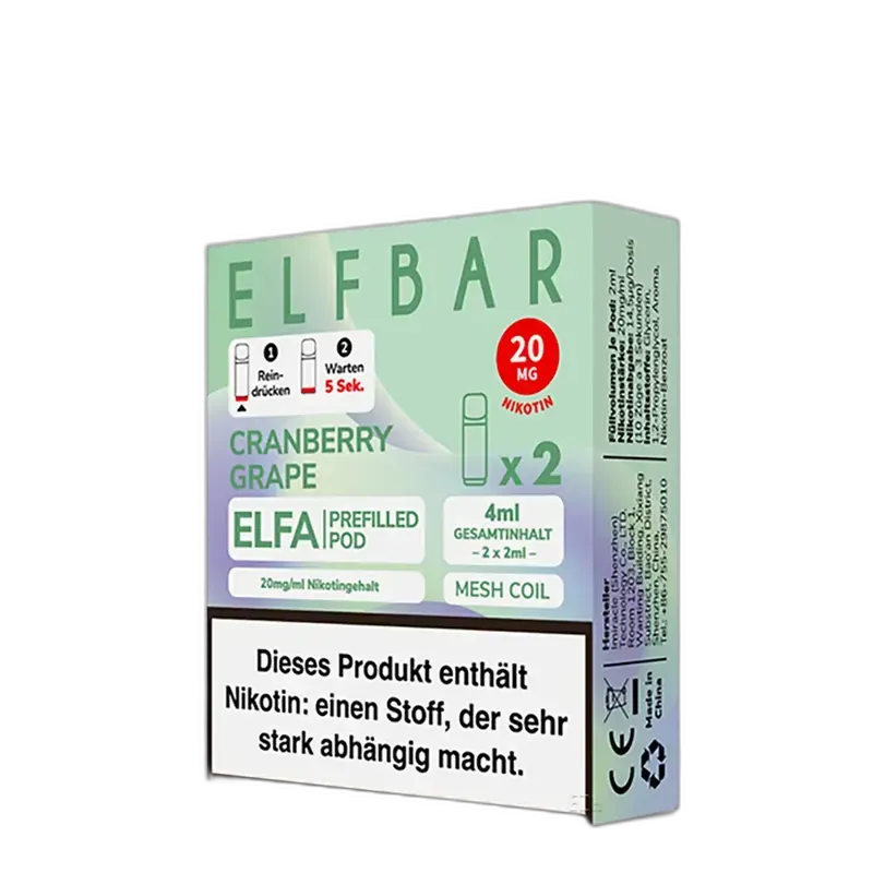 2x Elfbar Elfa Einweg Pod - Cranberry Grape - 20mg Nikotinsalz 2ml