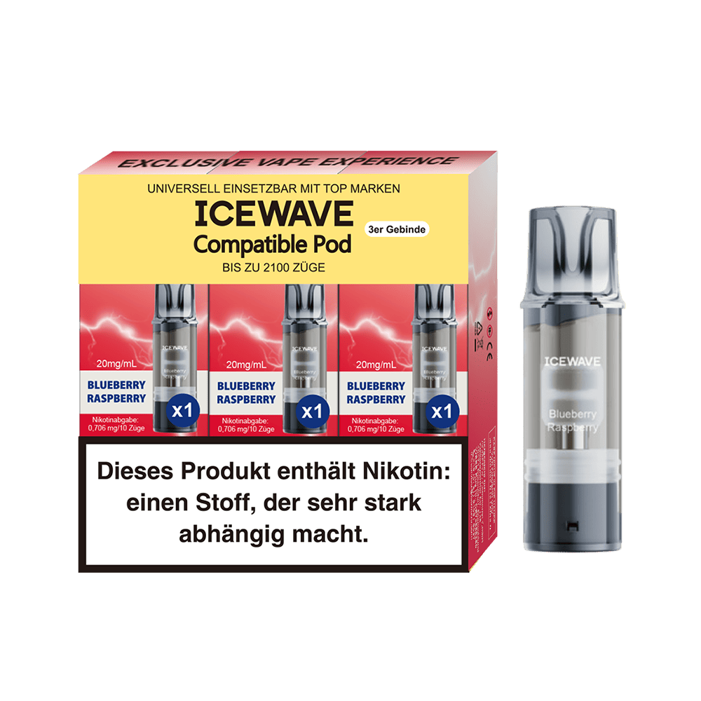 3x Icewave Einweg Pod - Blueberry Raspberry - 20mg Nikotinsalz 2ml