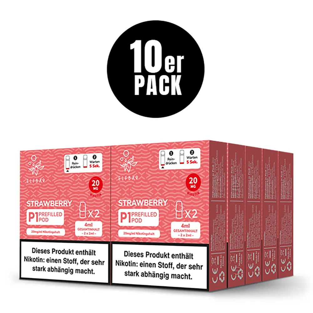 2x Elfbar Mate 500 Einweg P1 Pod - Strawberry - 20mg Nikotinsalz 2ml