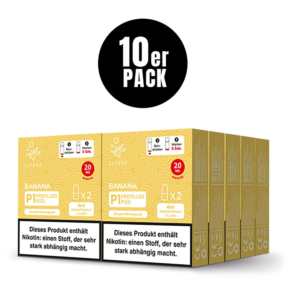 2x Elfbar Mate 500 Einweg P1 Pod - Banana - 20mg Nikotinsalz 2ml