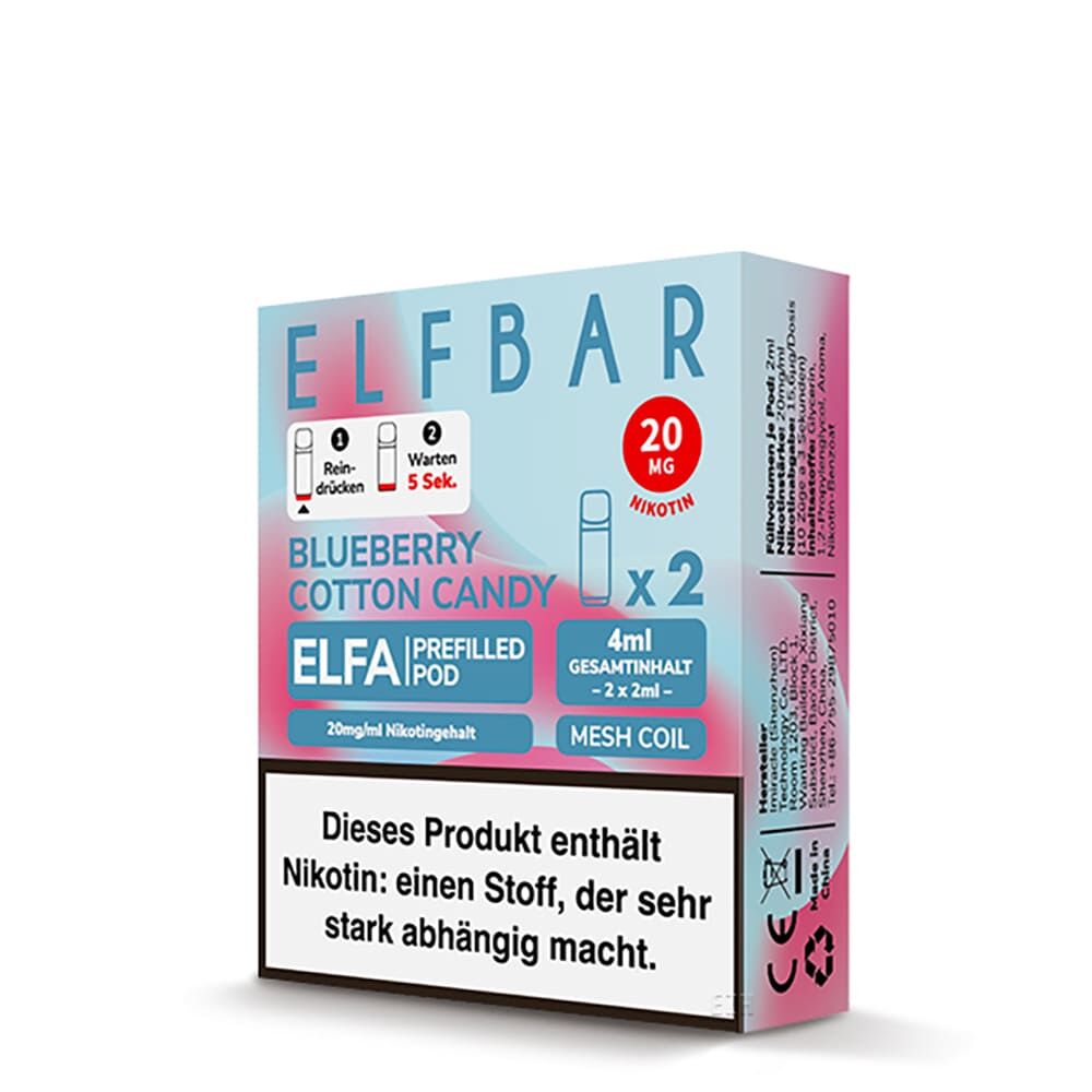 2x Elfbar Elfa Einweg Pod - Blueberry Cotton Candy - 20mg Nikotinsalz 2ml