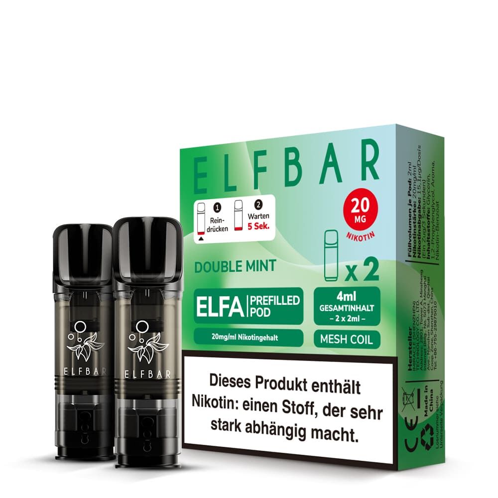 2x Elfbar Elfa Einweg Pod - Double Mint - 20mg Nikotinsalz 2ml