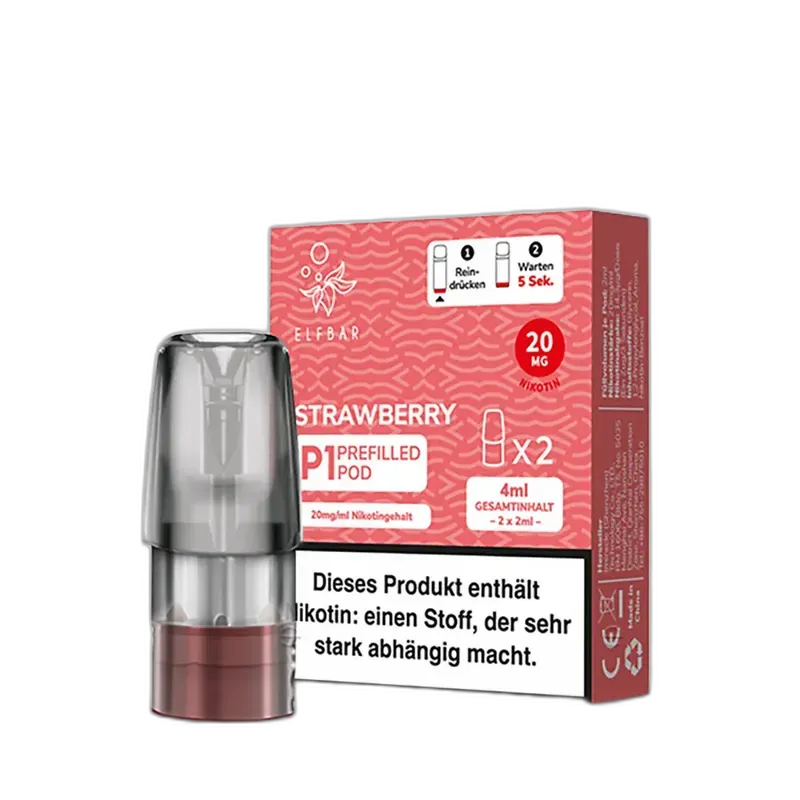 2x Elfbar Mate 500 Einweg P1 Pod - Strawberry - 20mg Nikotinsalz 2ml