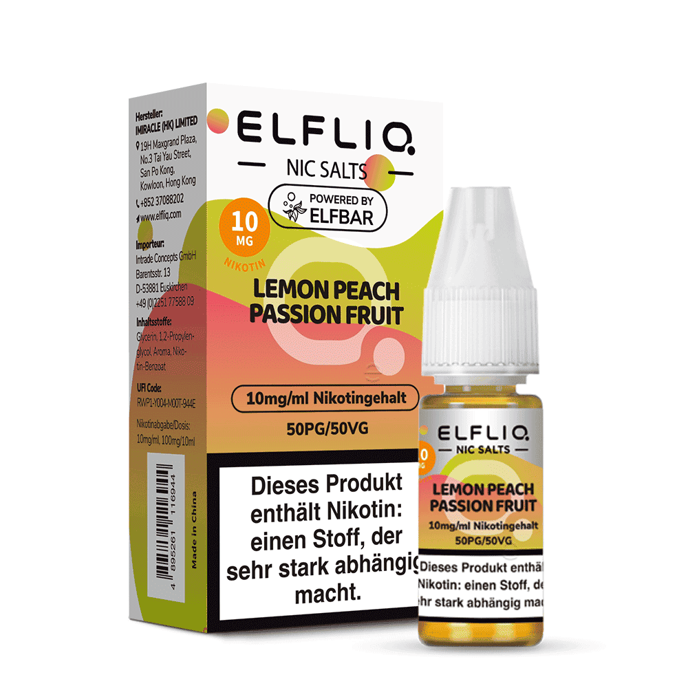Elfliq by Elfbar Nikotinsalz - Lemon Peach Passion Fruit - Liquid 10mg 10ml