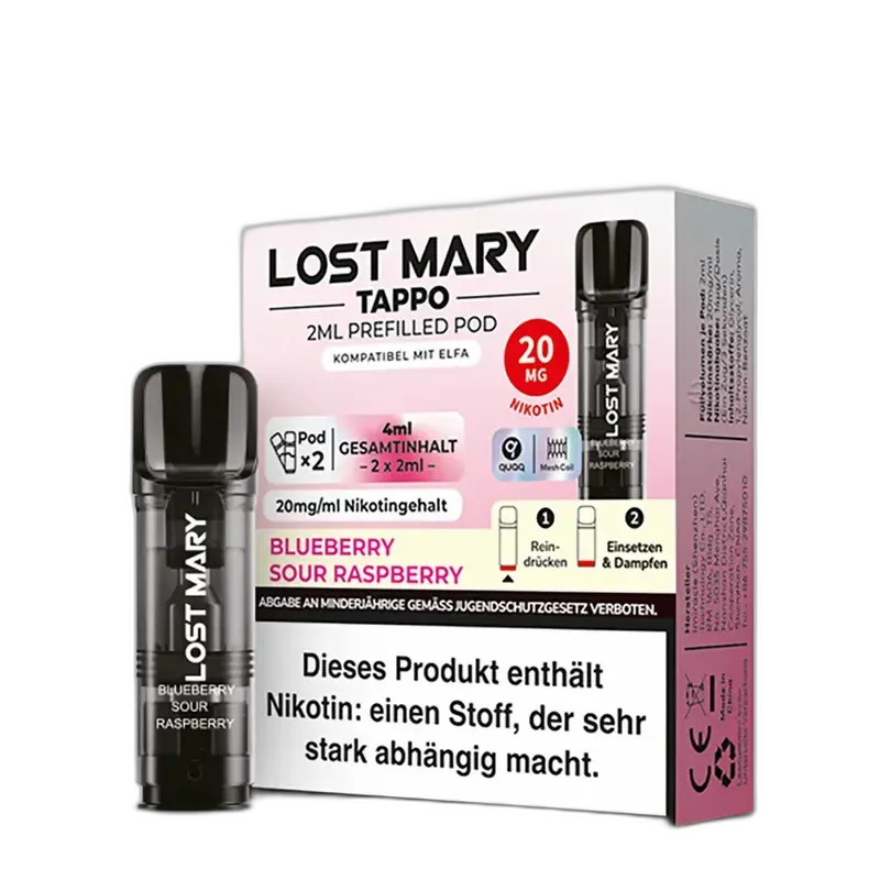 2x Lost Mary Tappo Einweg Pod - Blueberry Sour Raspberry - 20mg Nikotinsalz 2ml