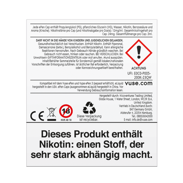 Vuse ePen Caps Dark Cherry Nic Salts 12mg