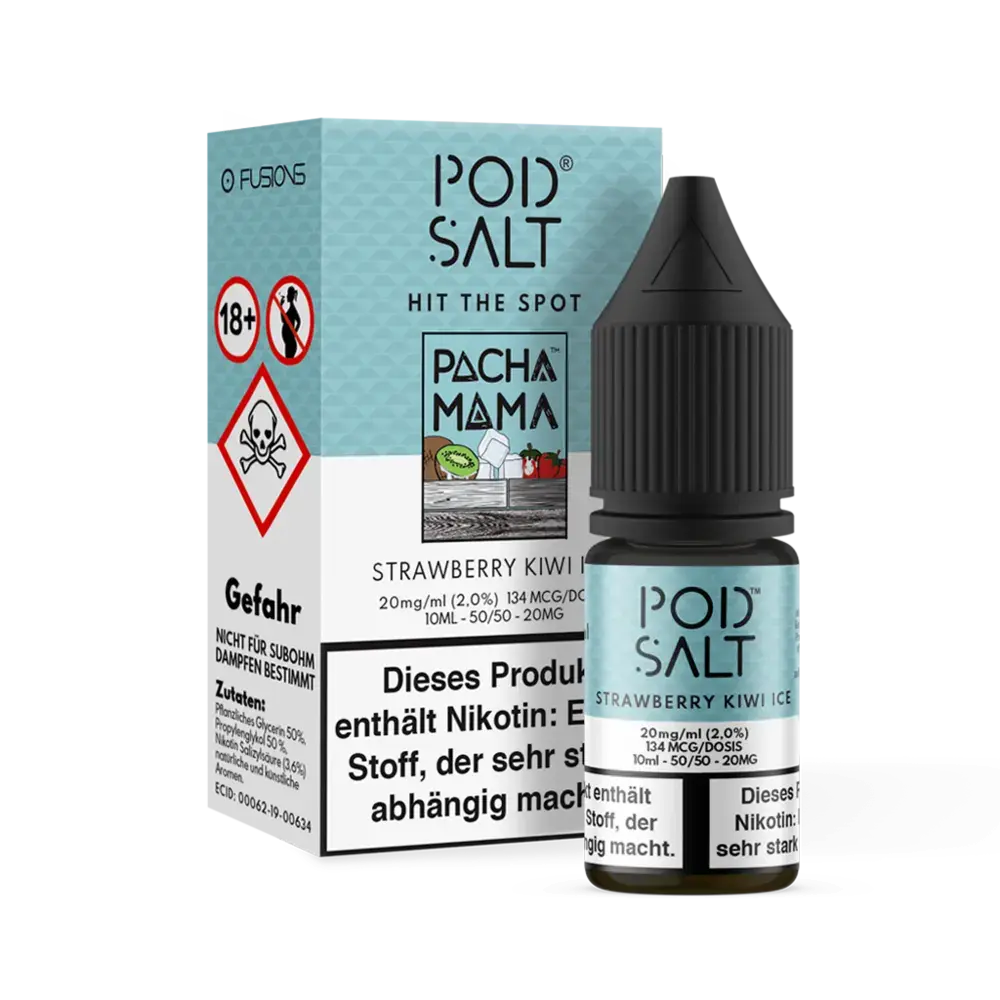Pod Salt Fusion - Strawberry Kiwi Ice - 10ml Liquid 20mg Nikotinsalz