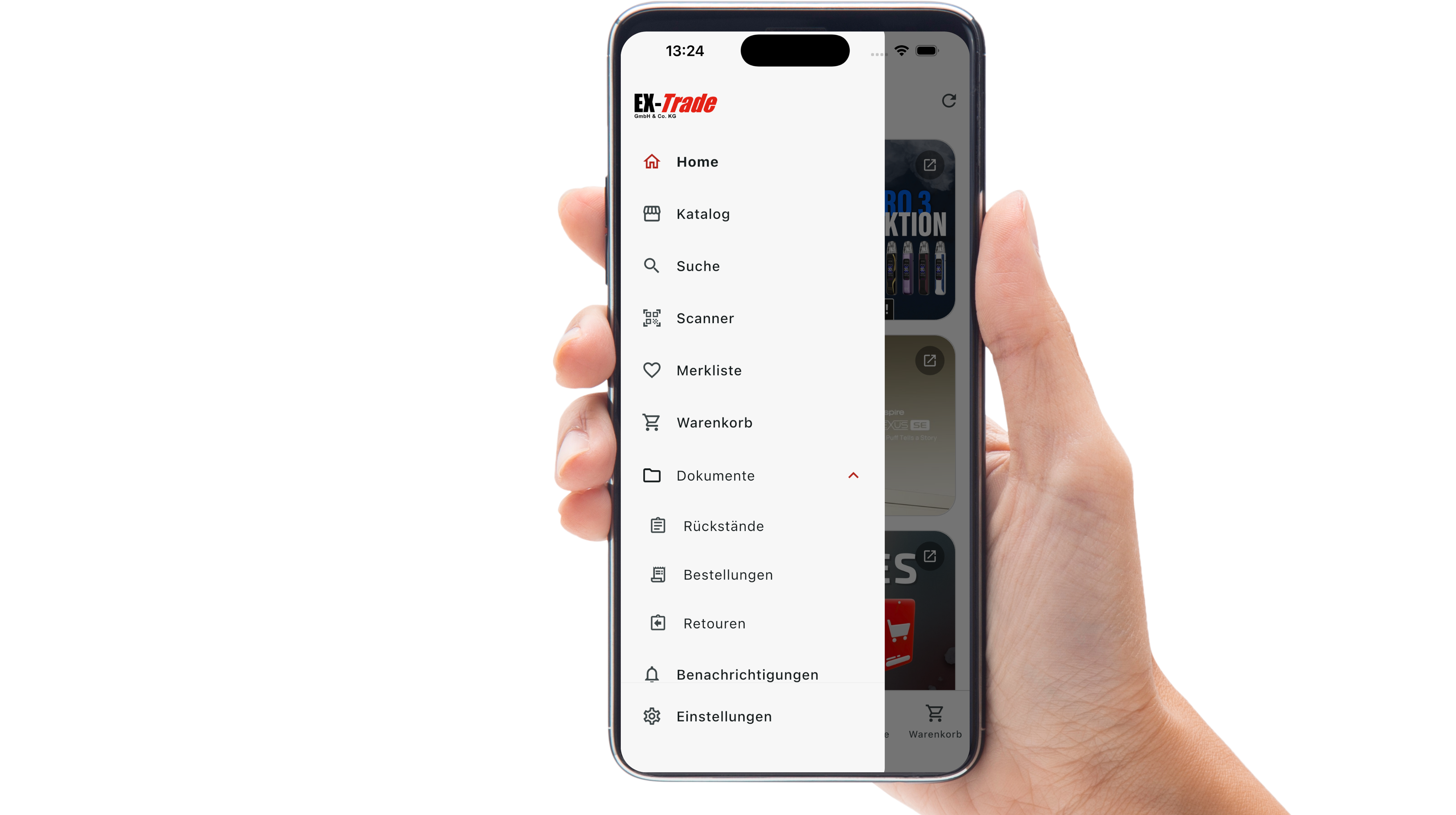 EX-Trade App auf einem Smartphone