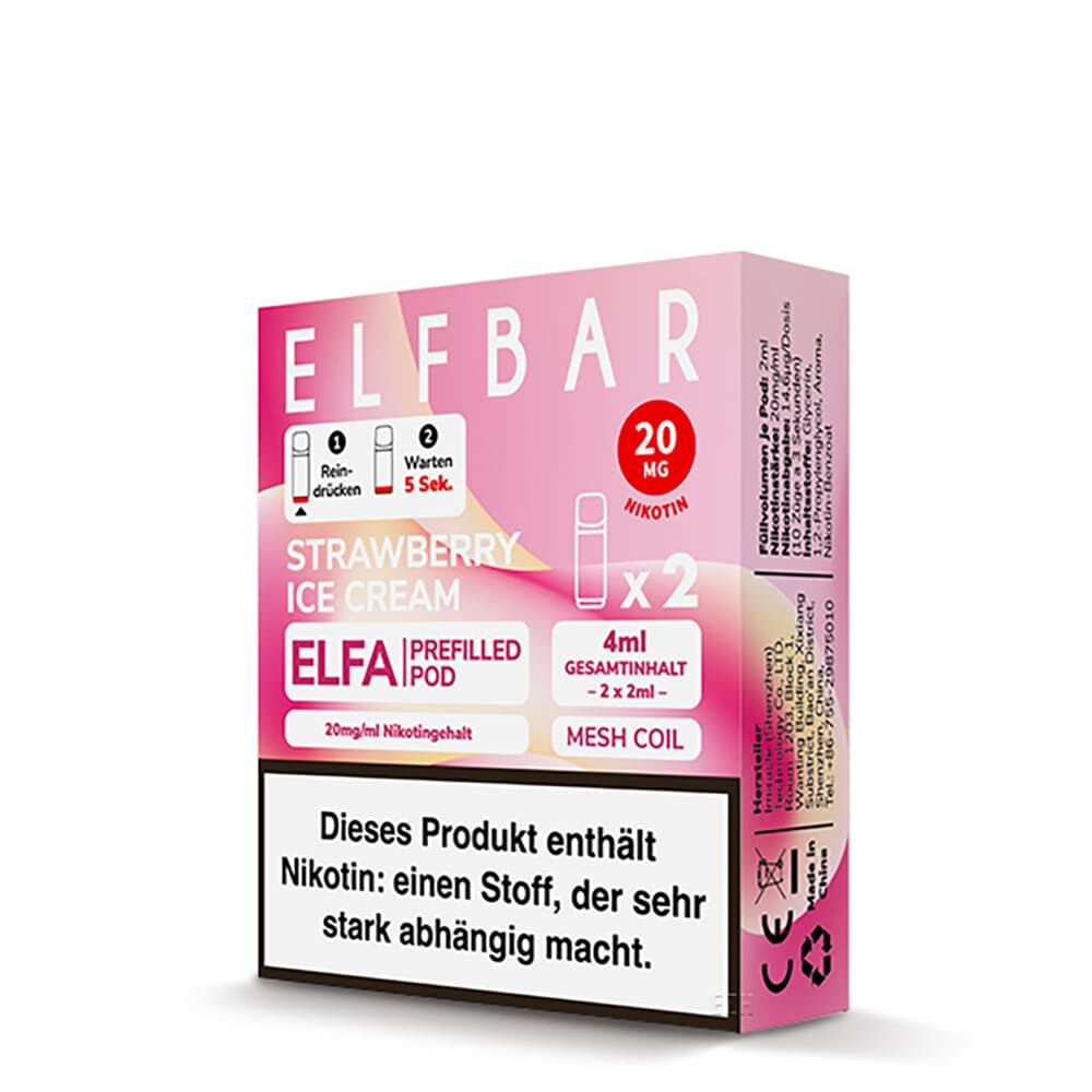 2x Elfbar Elfa Einweg Pod - Strawberry Ice Cream - 20mg Nikotinsalz 2ml