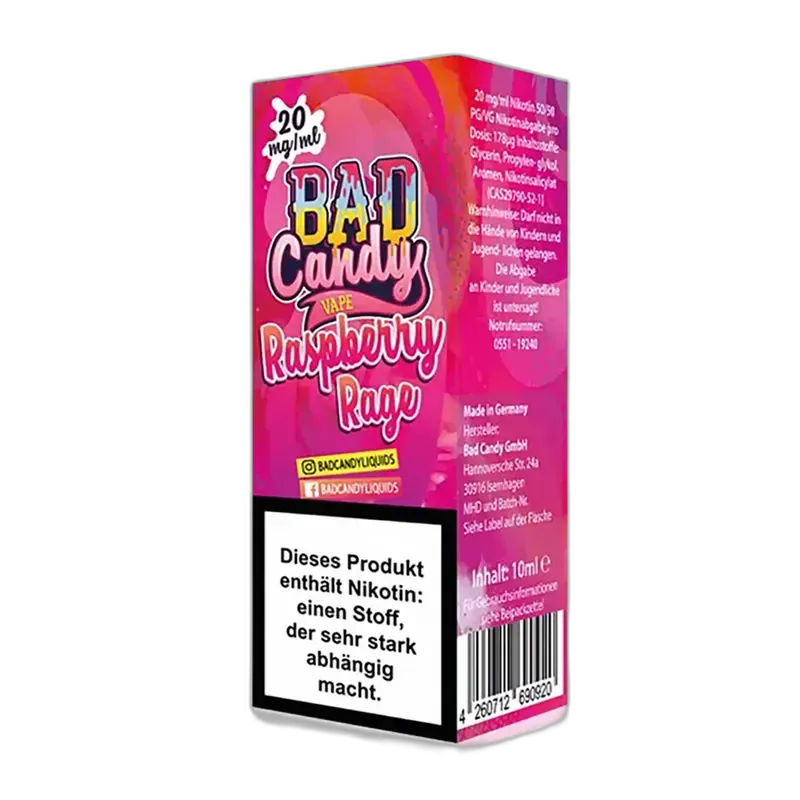 Bad Candy Nikotinsalz - Raspberry Rage - 10ml Liquid 20mg