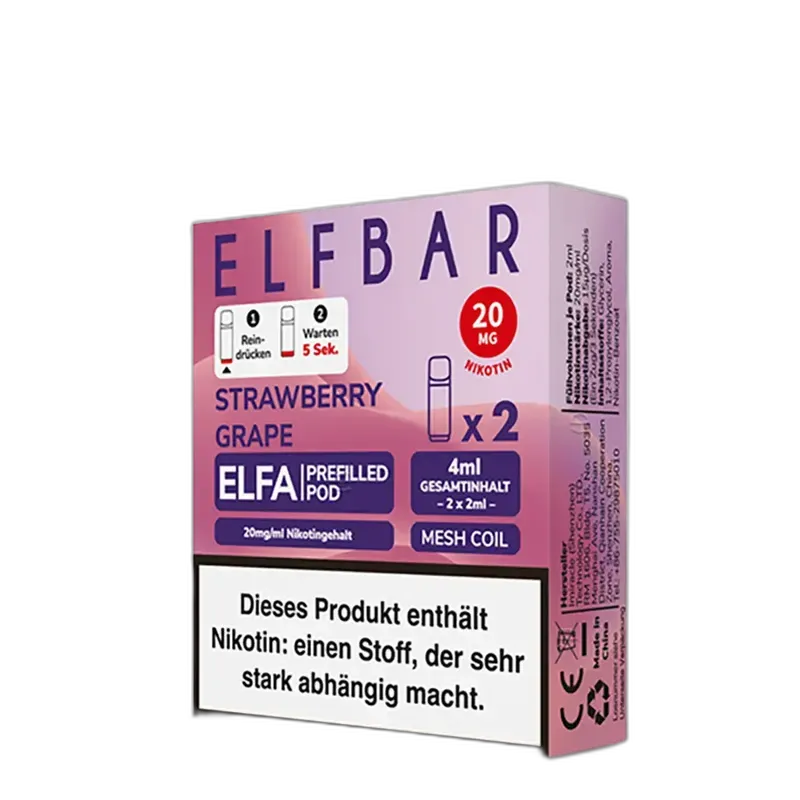 2x Elfbar Elfa Einweg Pod - Strawberry Grape - 20mg Nikotinsalz 2ml