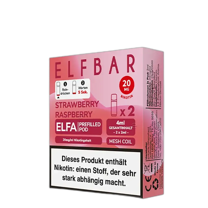 2x Elfbar Elfa Einweg Pod - Strawberry Raspberry - 20mg Nikotinsalz 2ml