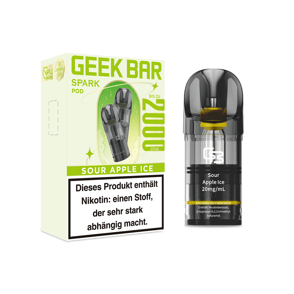 2x Geek Bar Spark Pod - Sour Apple Ice - 20mg Nikotinsalz 2ml