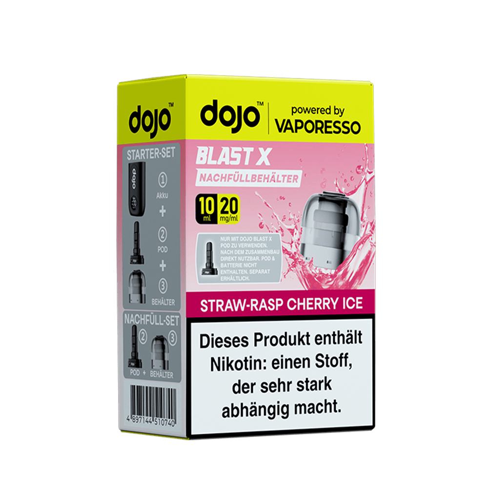 Vaporesso dojo Blast X Einweg Pod - Straw Rasp Cherry Ice - 20mg Nikotinsalz 10ml