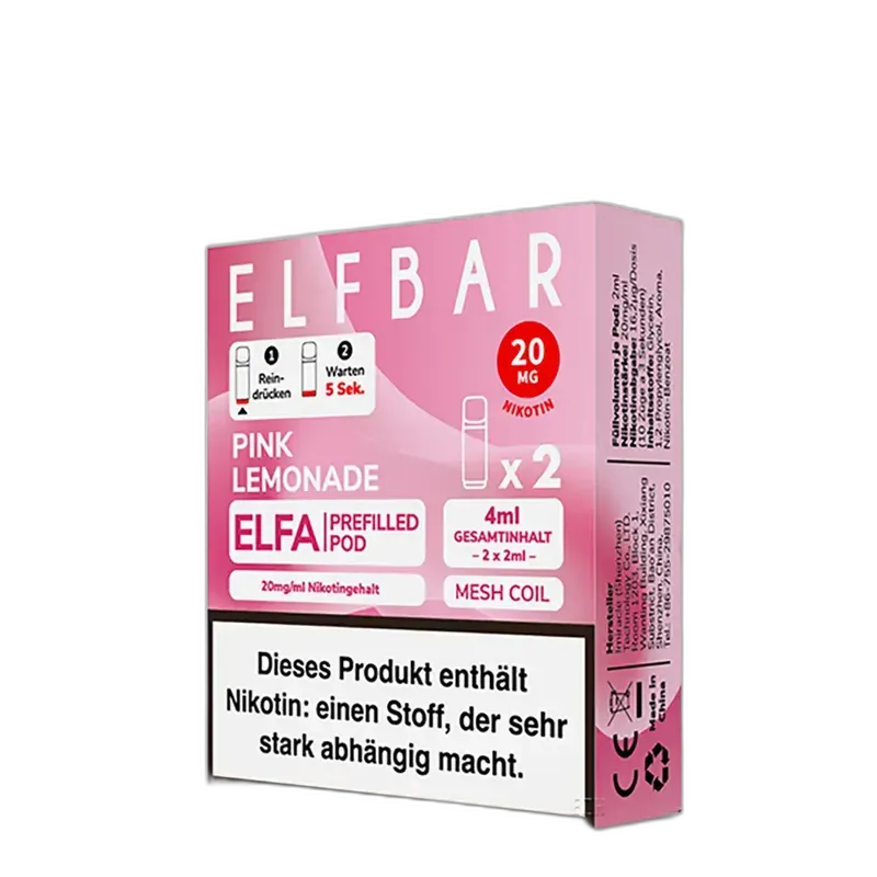 2x Elfbar Elfa Einweg Pod - Pink Lemonade - 20mg Nikotinsalz 2ml