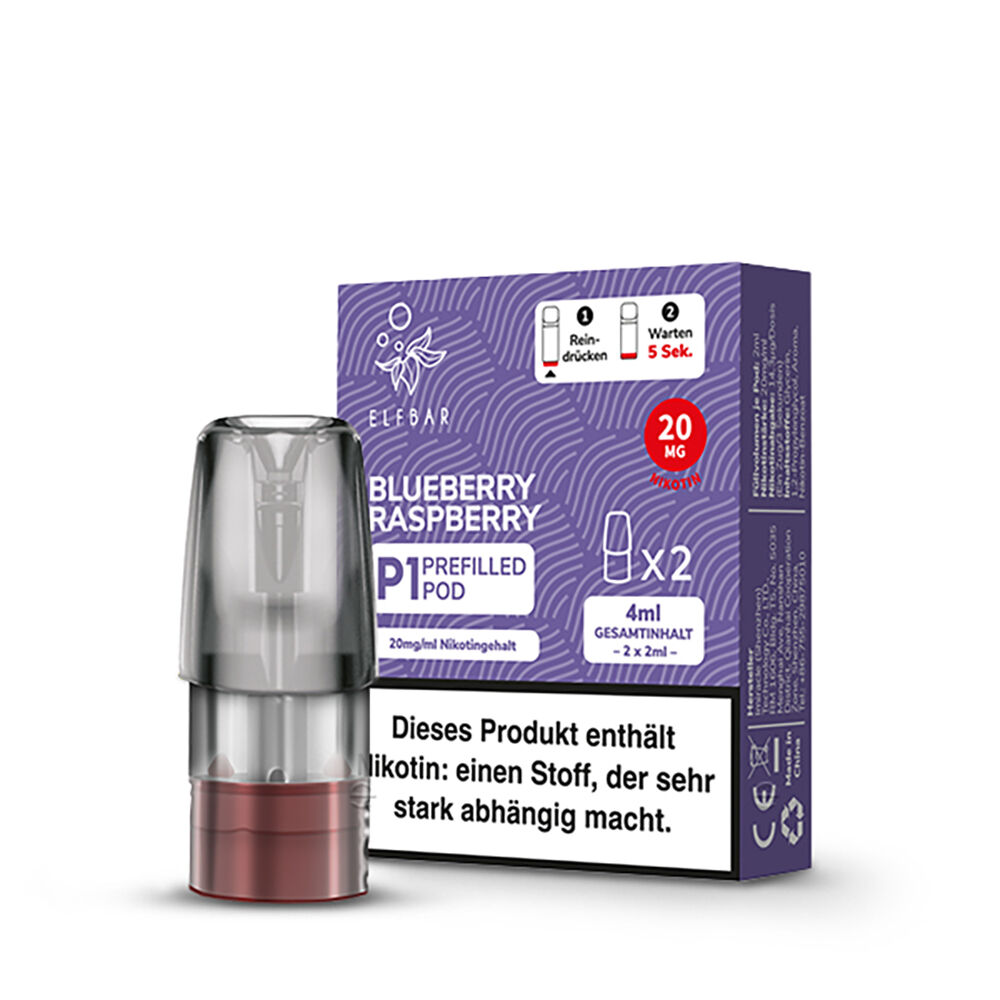 2x Elfbar Mate 500 Einweg P1 Pod - Blueberry Raspberry - 20mg Nikotinsalz 2ml