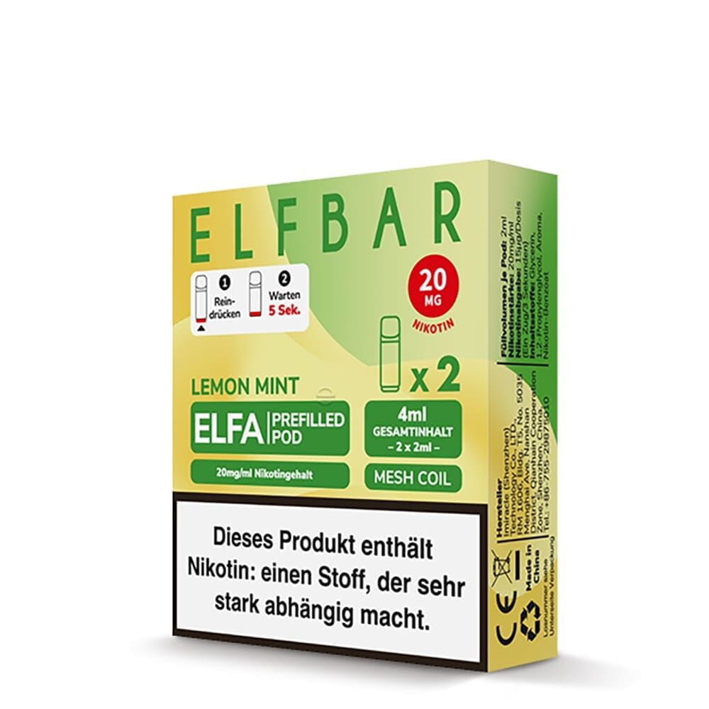 2x Elfbar Elfa Einweg Pod - Lemon Mint - 20mg Nikotinsalz 2ml