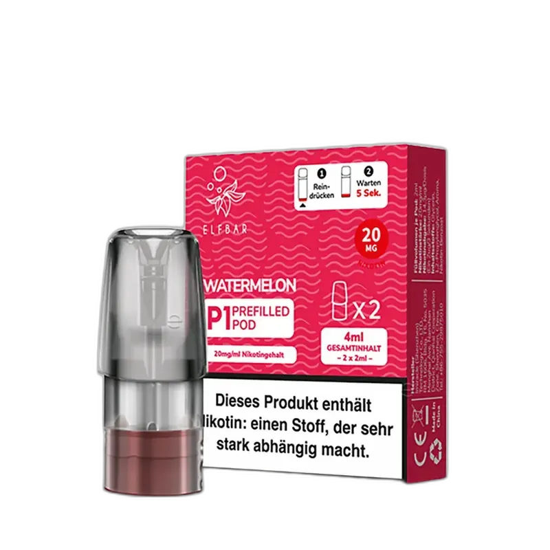 2x Elfbar Mate 500 Einweg P1 Pod - Watermelon - 20mg Nikotinsalz 2ml 2x Elfbar Mate 500 Einweg P1 Pod - Watermelon - 20mg Nikotinsalz 2ml