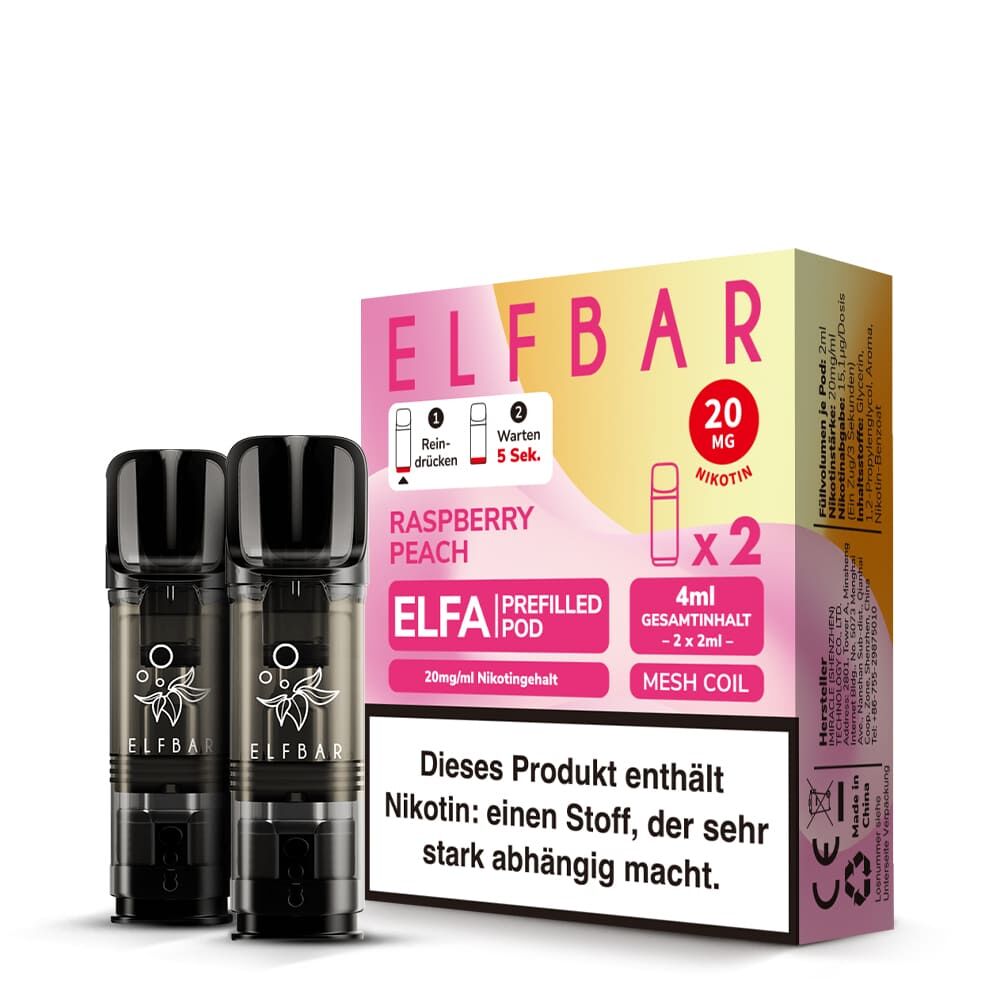 2x Elfbar Elfa Einweg Pod - Raspberry Peach - 20mg Nikotinsalz 2ml