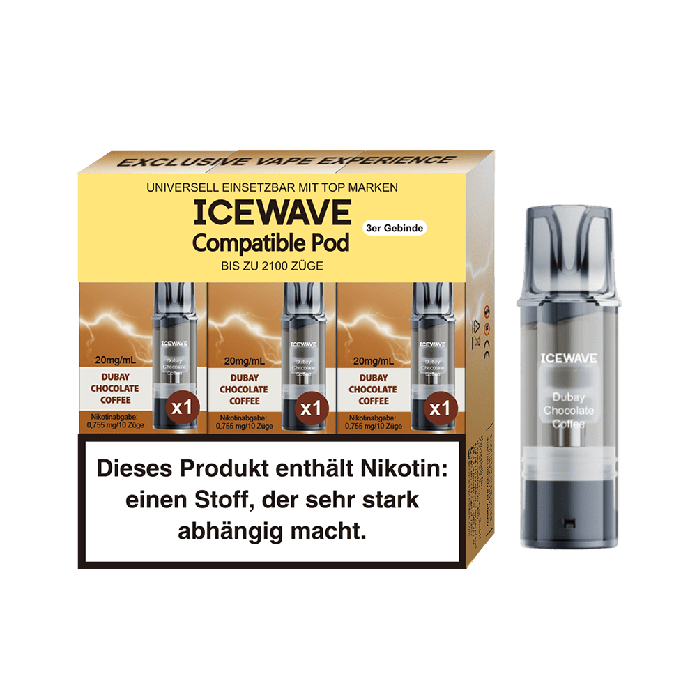 3x Icewave Einweg Pod - Dubay Chocolate Coffee - 20mg Nikotinsalz 2ml