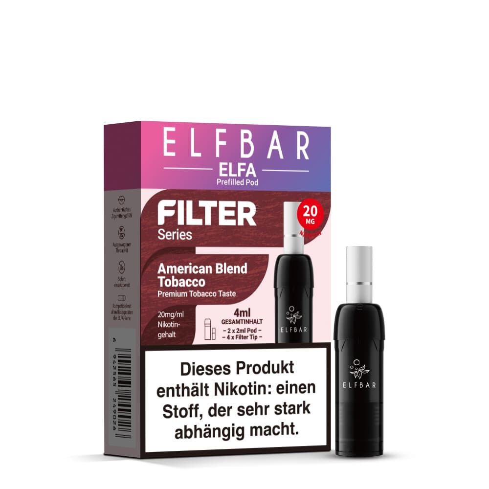 2x Elfbar Elfa Einweg Pod - Filter Serie - American Blend Tobacco- 20mg Nikotinsalz 2ml