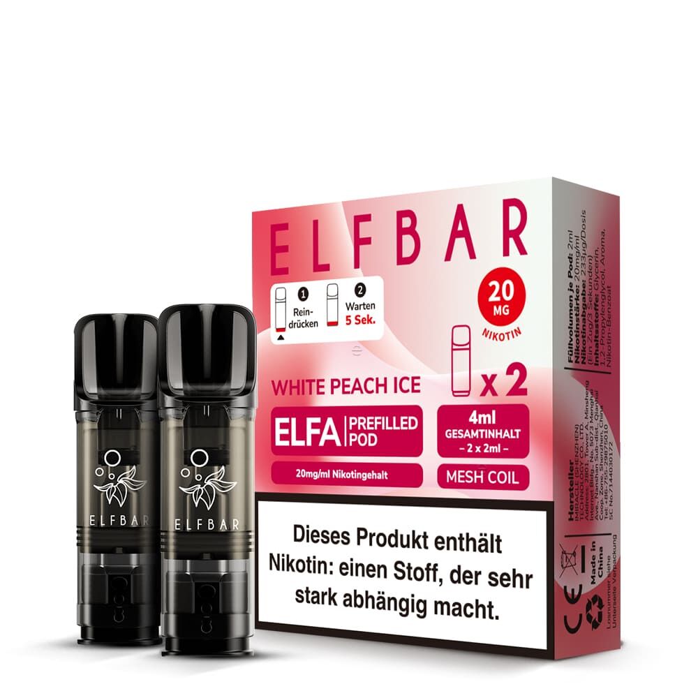 2x Elfbar Elfa Einweg Pod - White Peach Ice - 20mg Nikotinsalz 2ml