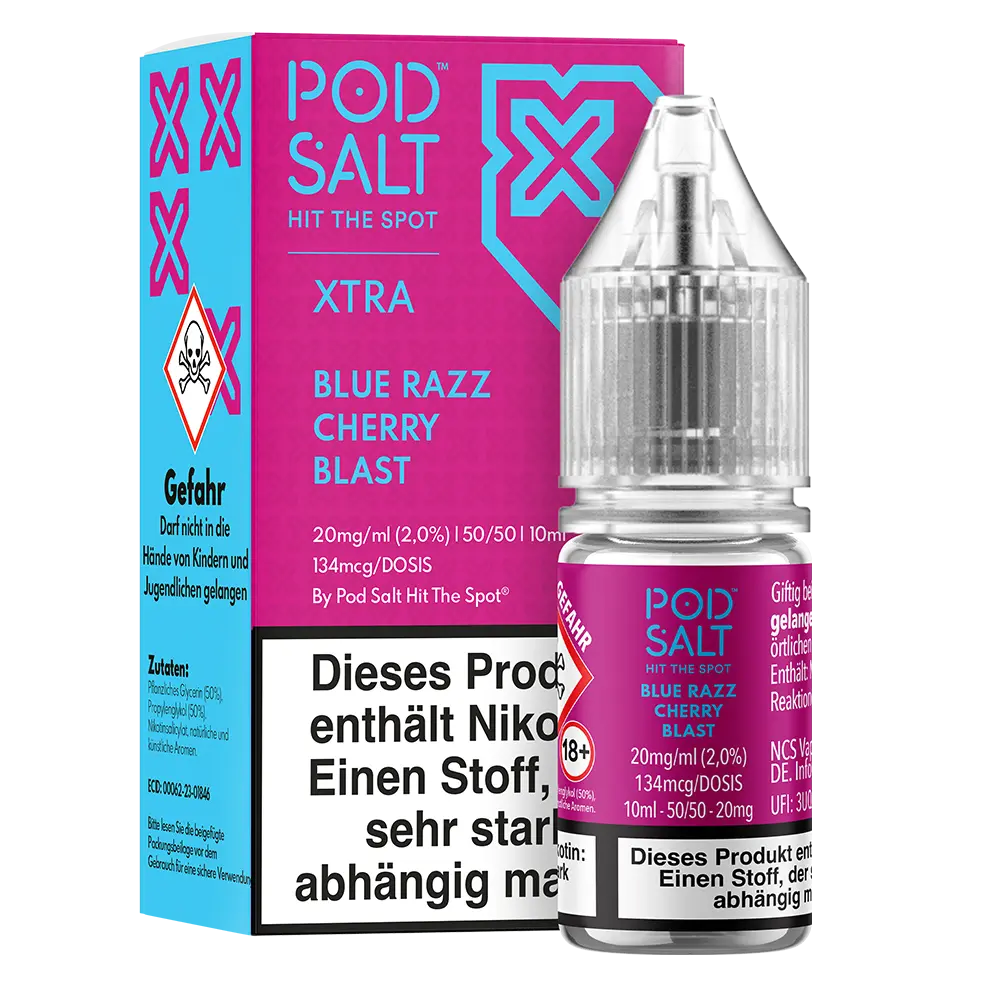 Pod Salt Xtra Nikotinsalz - Blue Razz Cherry Blast - Liquid 20mg 10ml Pod Salt Xtra Nikotinsalz - Blue Razz Cherry Blast - Liquid 20mg 10ml