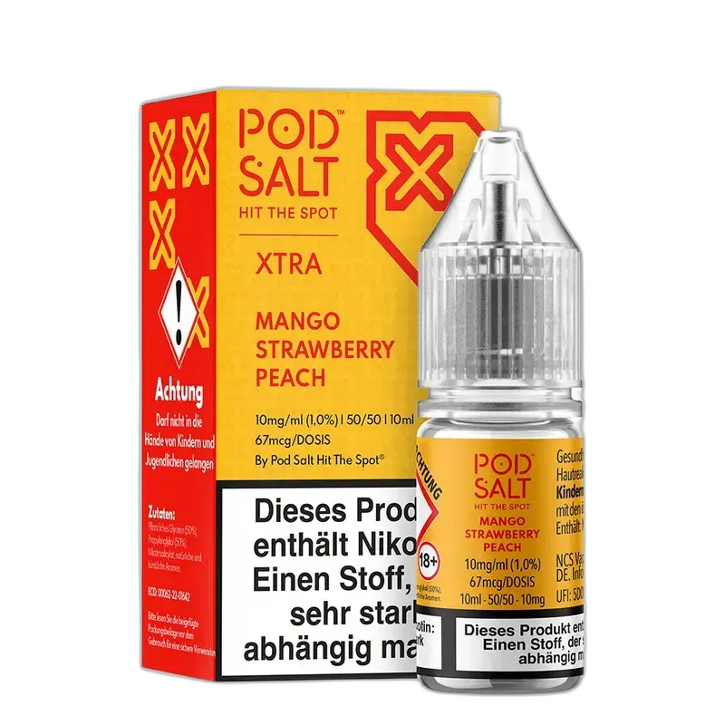 Pod Salt Xtra Nikotinsalz - Mango Strawberry Peach - 10ml Liquid 10mg