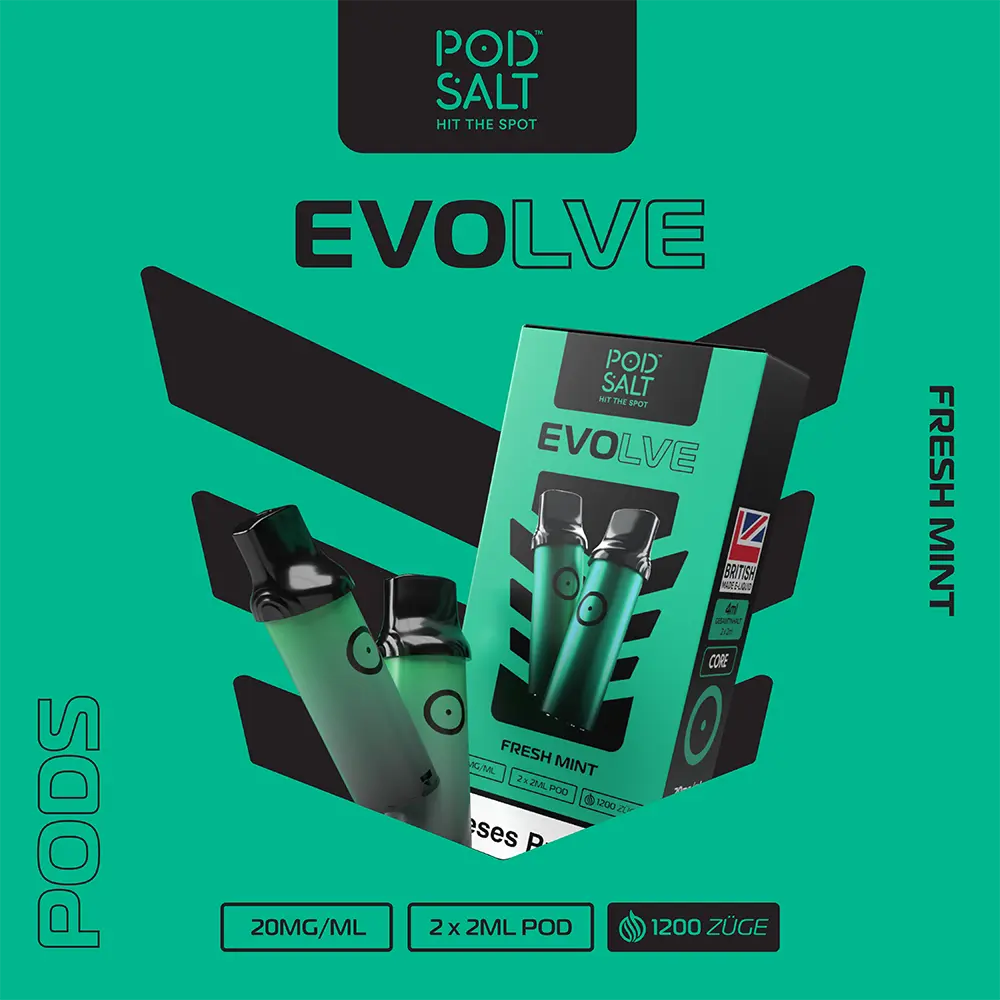 2x Pod Salt Evolve Einweg Pod - Fresh Mint - 20mg Nikotinsalz 2ml 2x Pod Salt Evolve Einweg Pod - Fresh Mint - 20mg Nikotinsalz 2ml