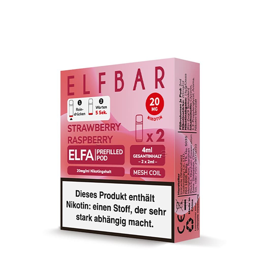 2x Elfbar Elfa Einweg Pod - Strawberry Raspberry - 20mg Nikotinsalz 2ml