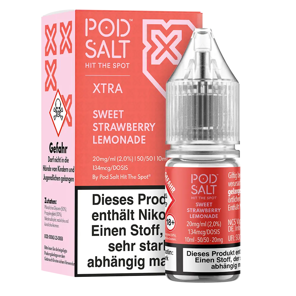 Pod Salt Xtra Nikotinsalz - Sweet Strawberry Lemonade - Liquid 20mg 10ml Pod Salt Xtra Nikotinsalz - Sweet Strawberry Lemonade - Liquid 20mg 10ml