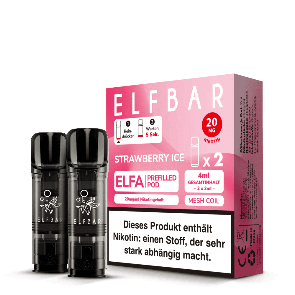 2x Elfbar Elfa Einweg Pod - Strawberry Ice - 20mg Nikotinsalz 2ml