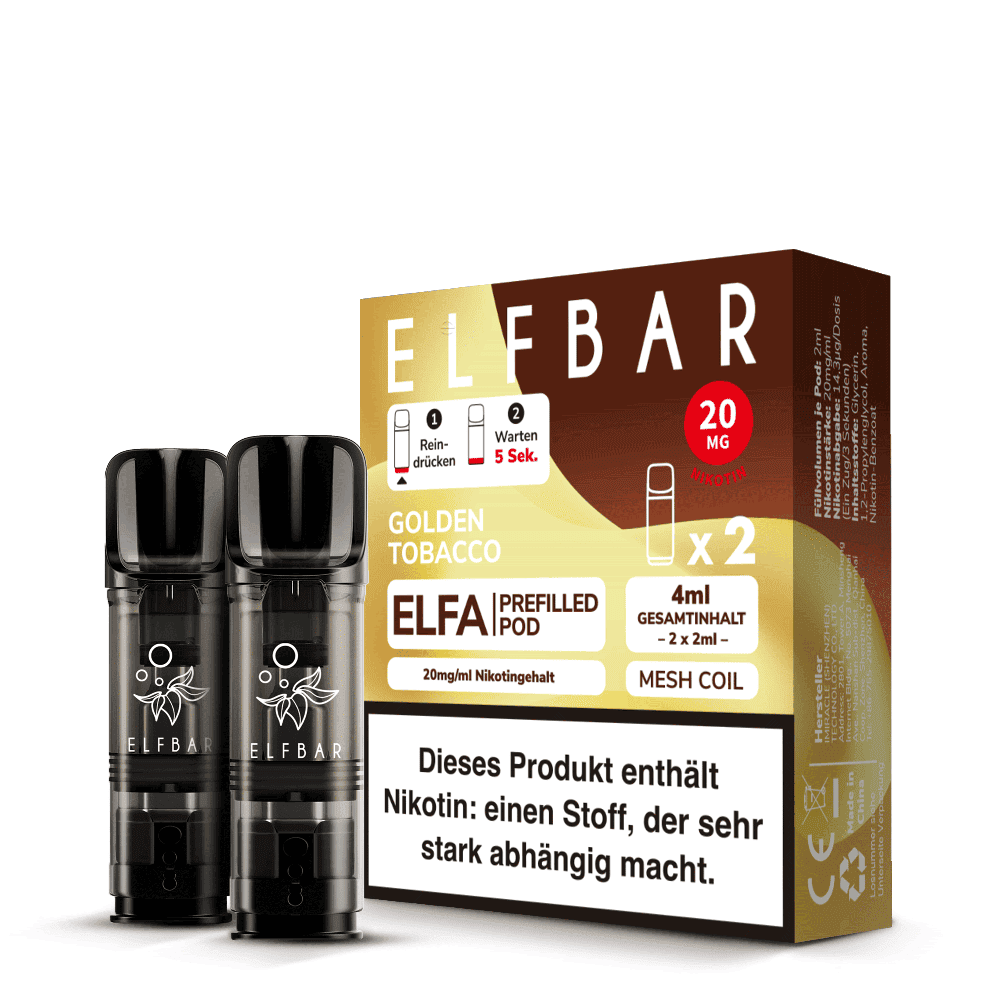 2x Elfbar Elfa Einweg Pod - Golden Tobacco - 20mg Nikotinsalz 2ml
