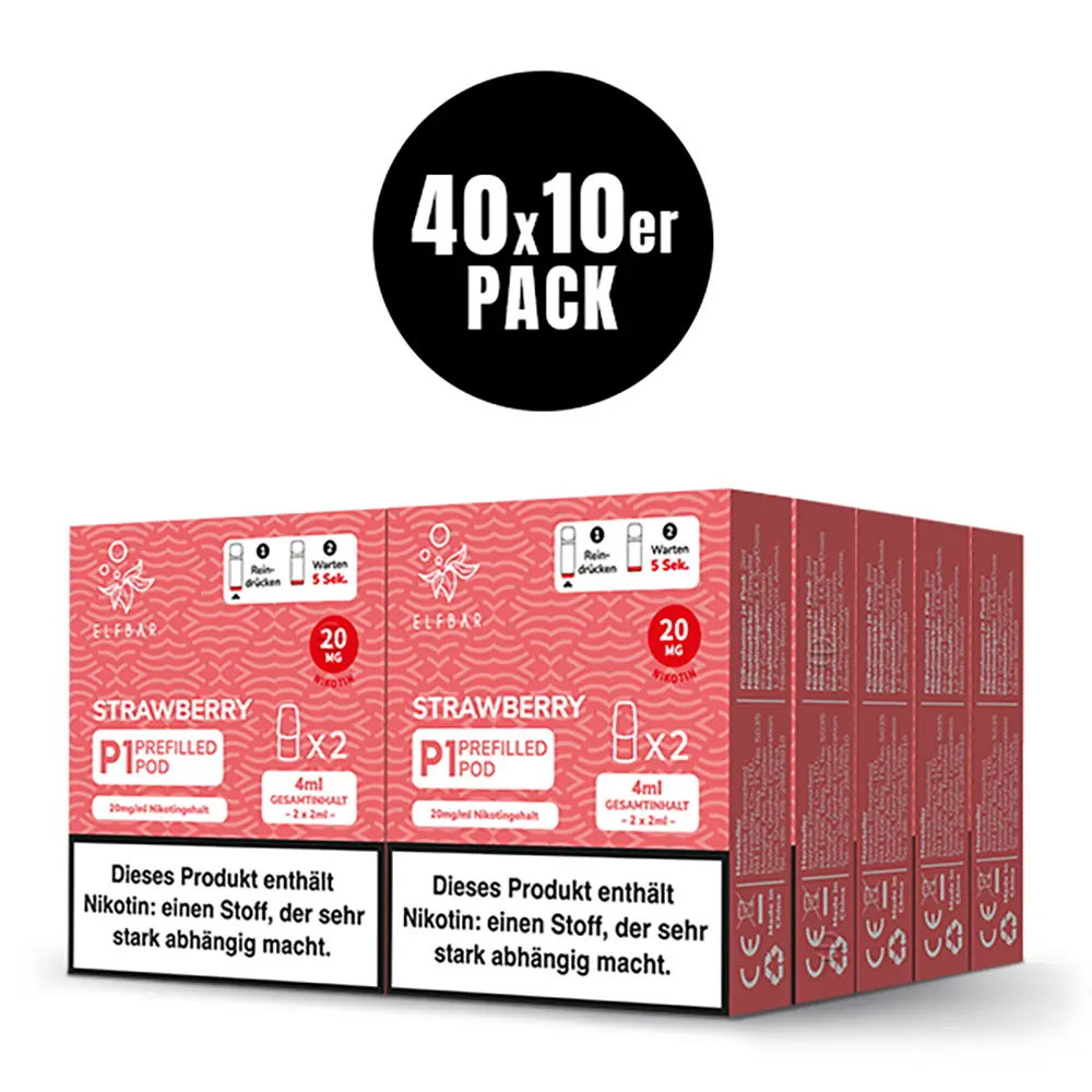 2x Elfbar Mate 500 Einweg P1 Pod - Strawberry - 20mg Nikotinsalz 2ml