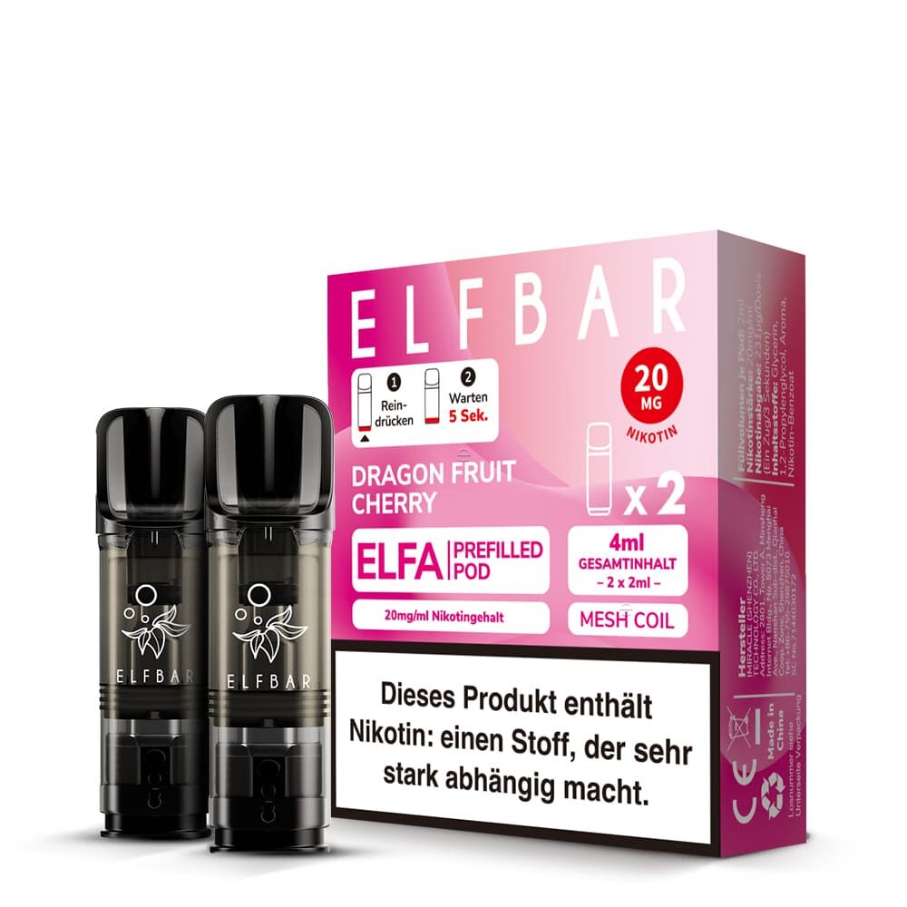 2x Elfbar Elfa Einweg Pod - Dragon Fruit Cherry - 20mg Nikotinsalz 2ml