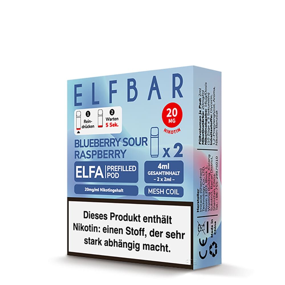2x Elfbar Elfa Einweg Pod - Blueberry Sour Raspberry - 20mg Nikotinsalz 2ml