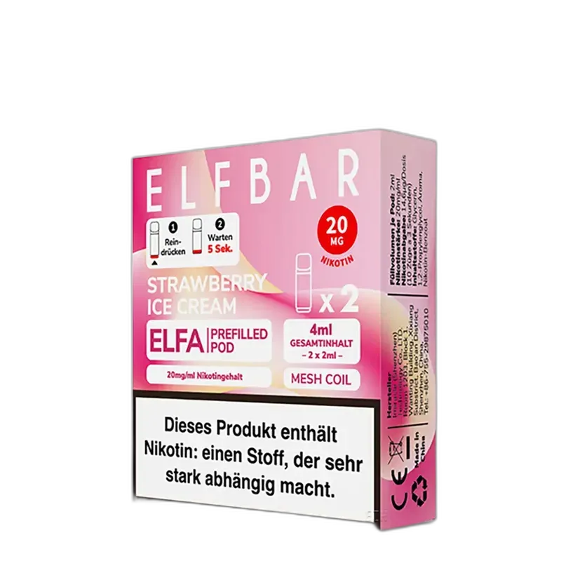 2x Elfbar Elfa Einweg Pod - Strawberry Ice Cream - 20mg Nikotinsalz 2ml