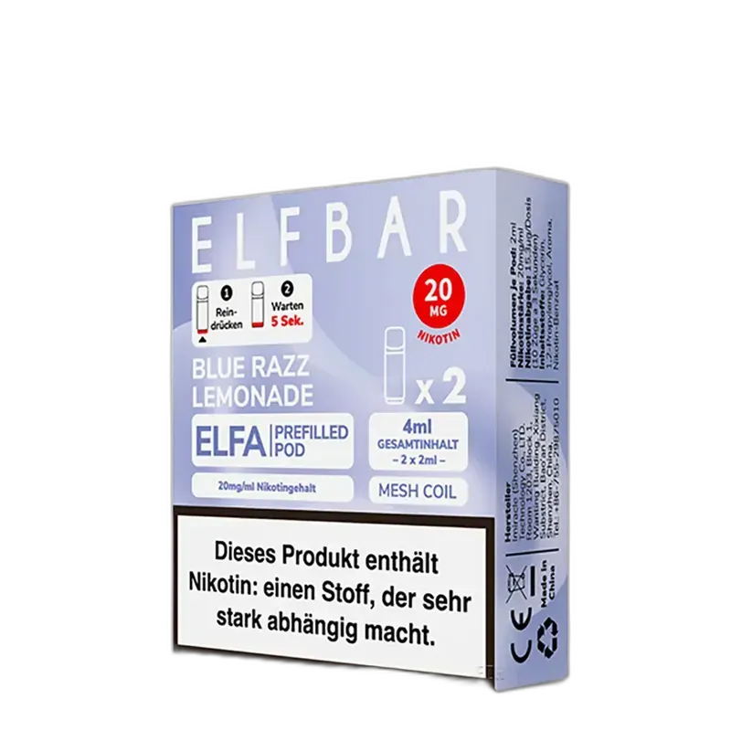 2x Elfbar Elfa Einweg Pod - Blue Razz Lemonade - 20mg Nikotinsalz 2ml