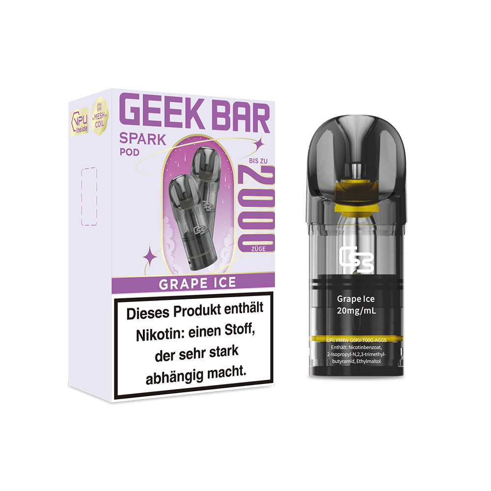 2x Geek Bar Spark Pod - Grape Ice - 20mg Nikotinsalz 2ml