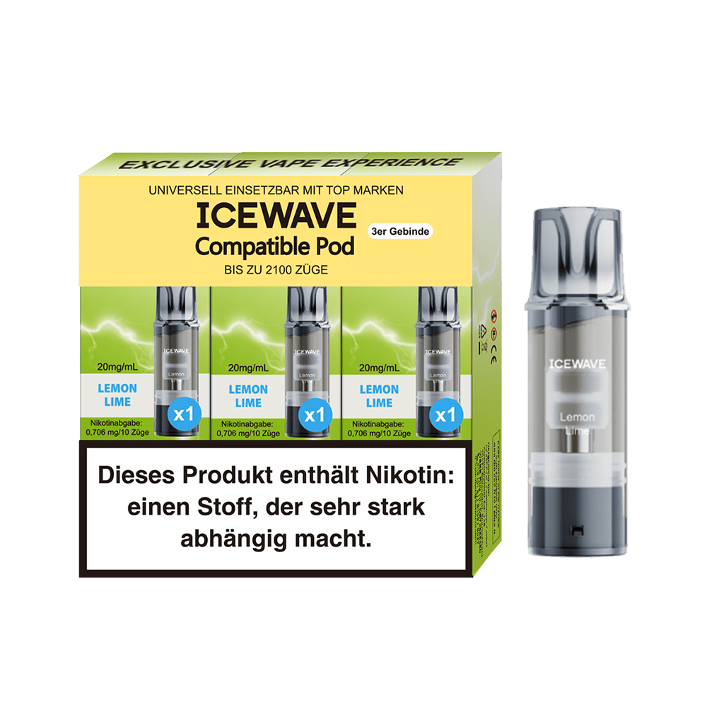 3x Icewave Einweg Pod - Lemon Lime - 20mg Nikotinsalz 2ml