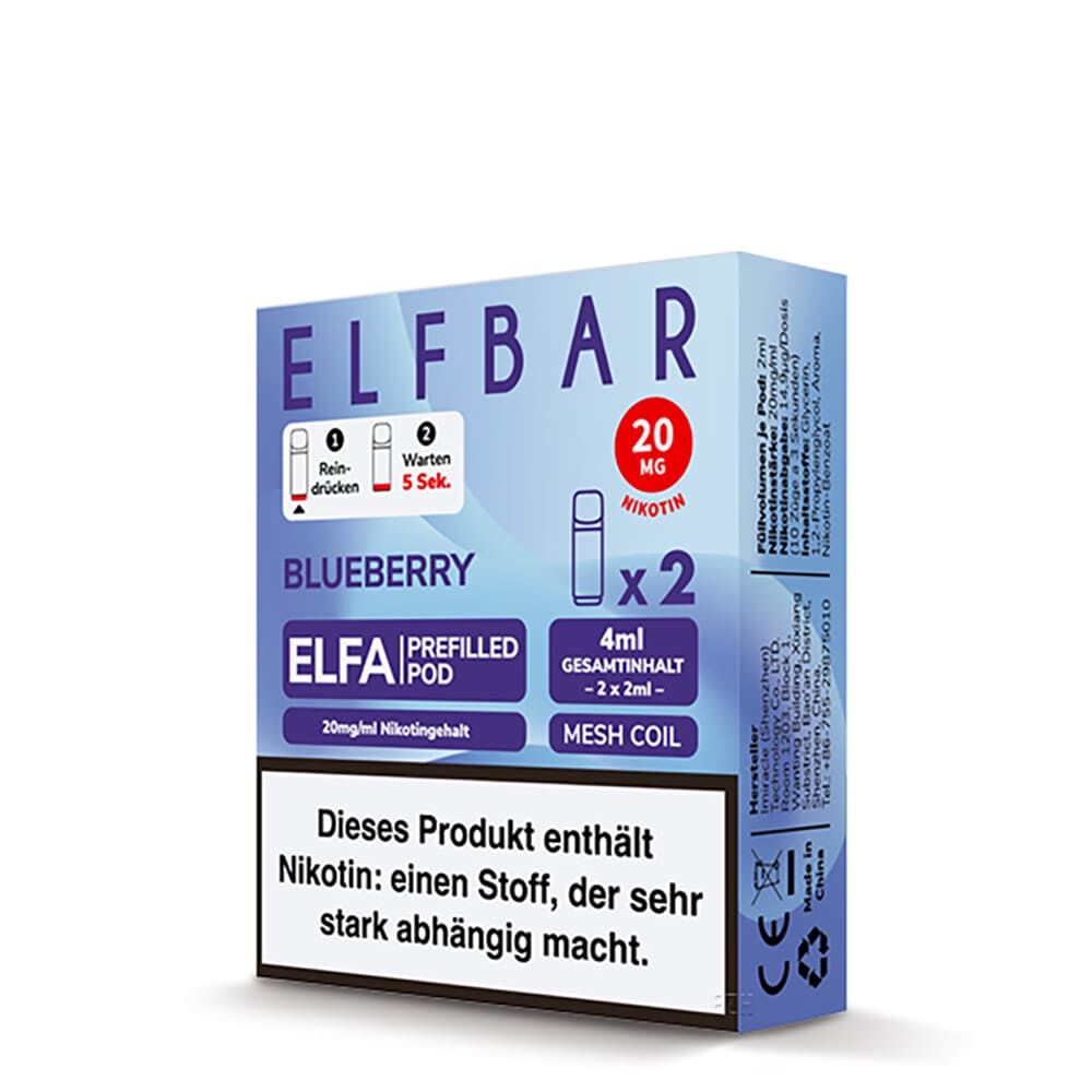 2x Elfbar Elfa Einweg Pod - Blueberry - 20mg Nikotinsalz 2ml