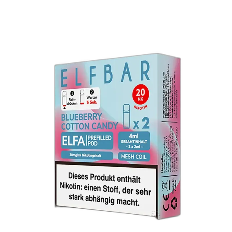 2x Elfbar Elfa Einweg Pod - Blueberry Cotton Candy - 20mg Nikotinsalz 2ml